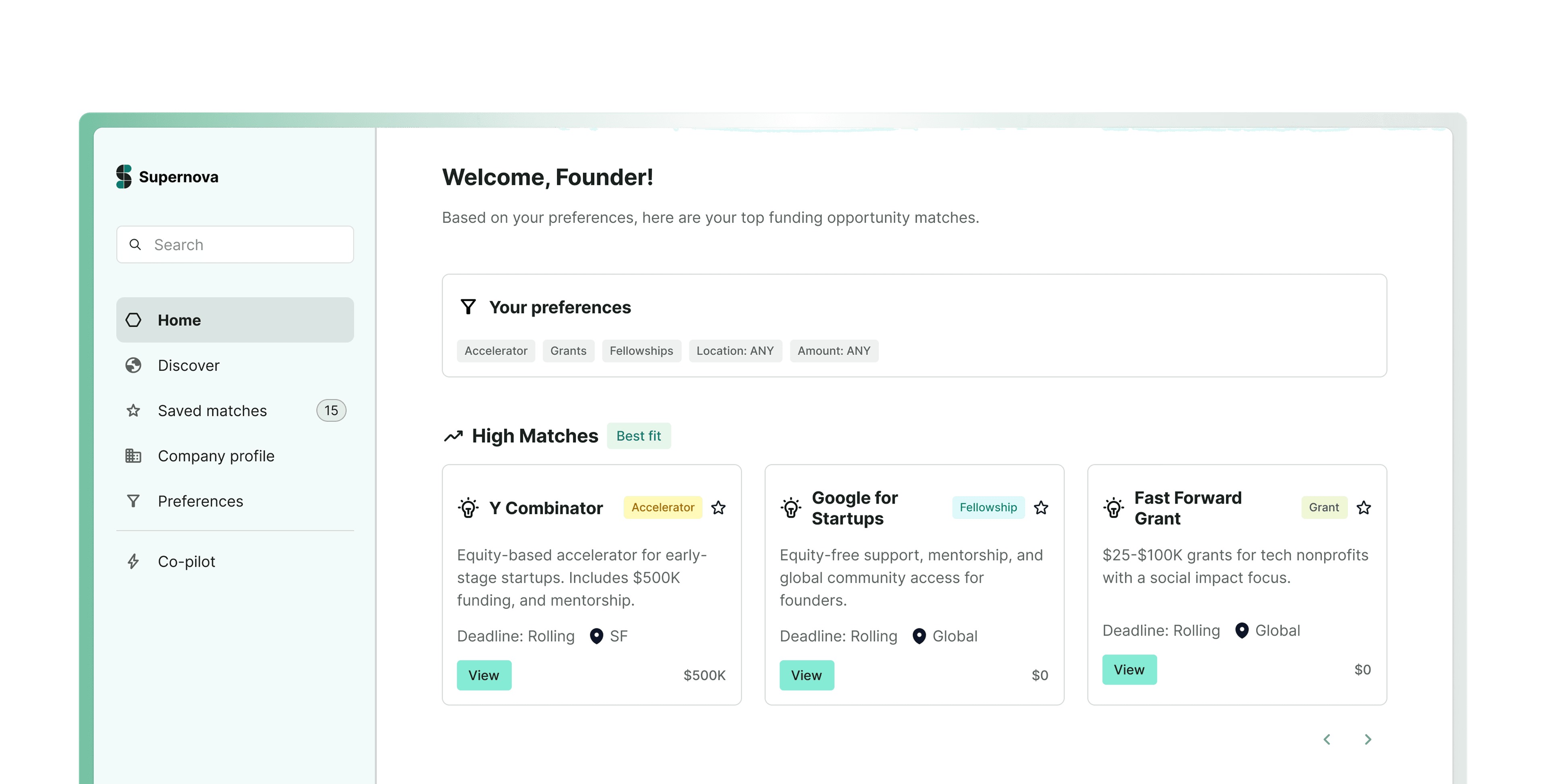 Supernova dashboard preview